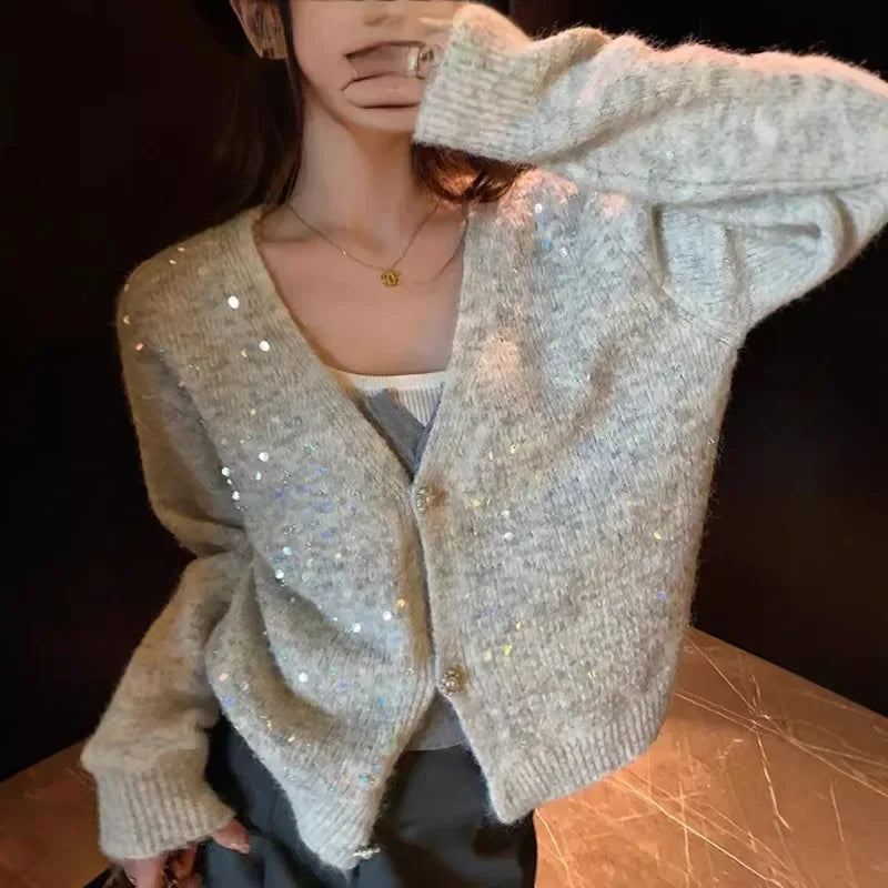 V-neck Sequin Sparkling Cardigan