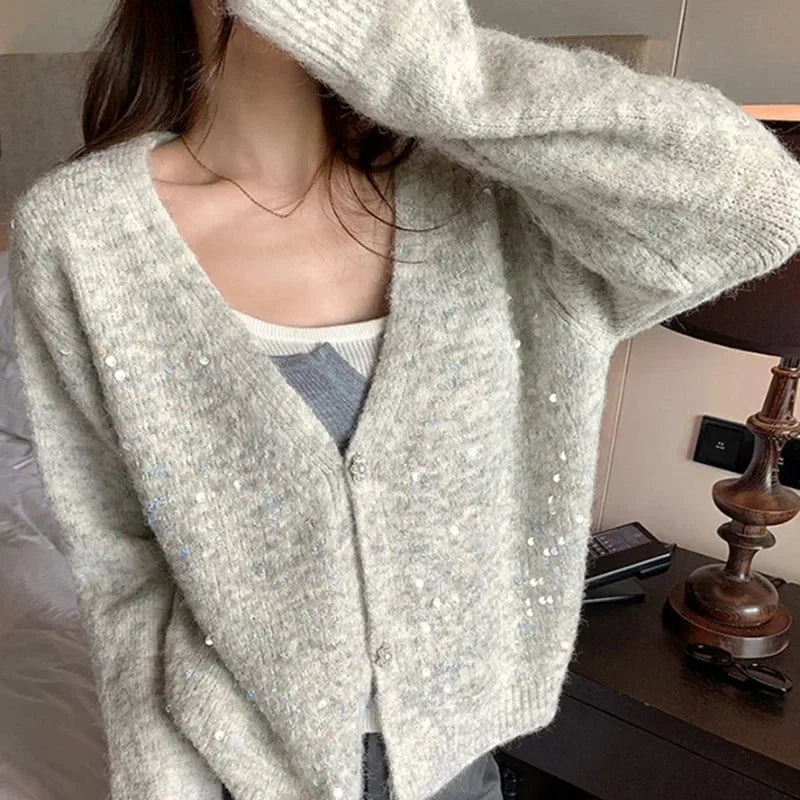 V-neck Sequin Sparkling Cardigan