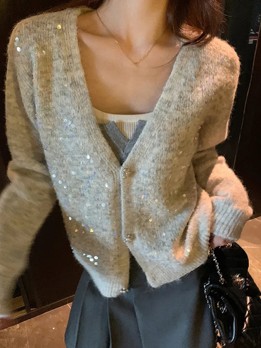 V-neck Sequin Sparkling Cardigan