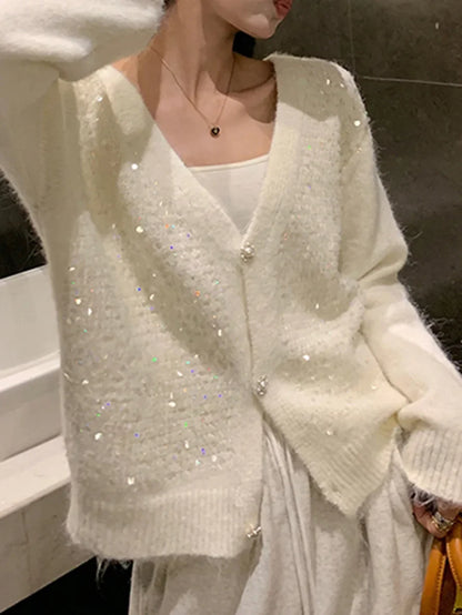 V-neck Sequin Sparkling Cardigan