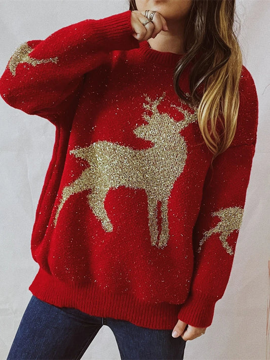 Warm Chic O-Neck Long Sleeve Knitted Christmas Christmas Sweater