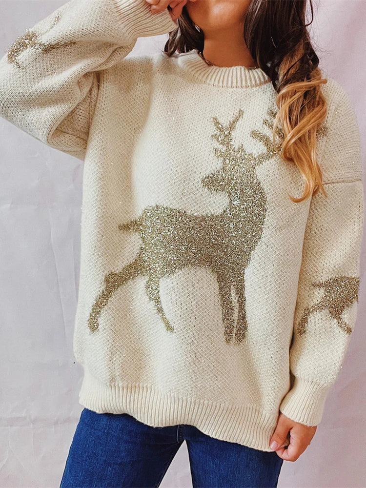 Warm Chic O-Neck Long Sleeve Knitted Christmas Christmas Sweater