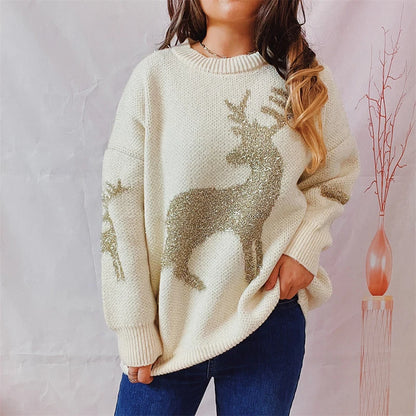 Warm Chic O-Neck Long Sleeve Knitted Christmas Christmas Sweater