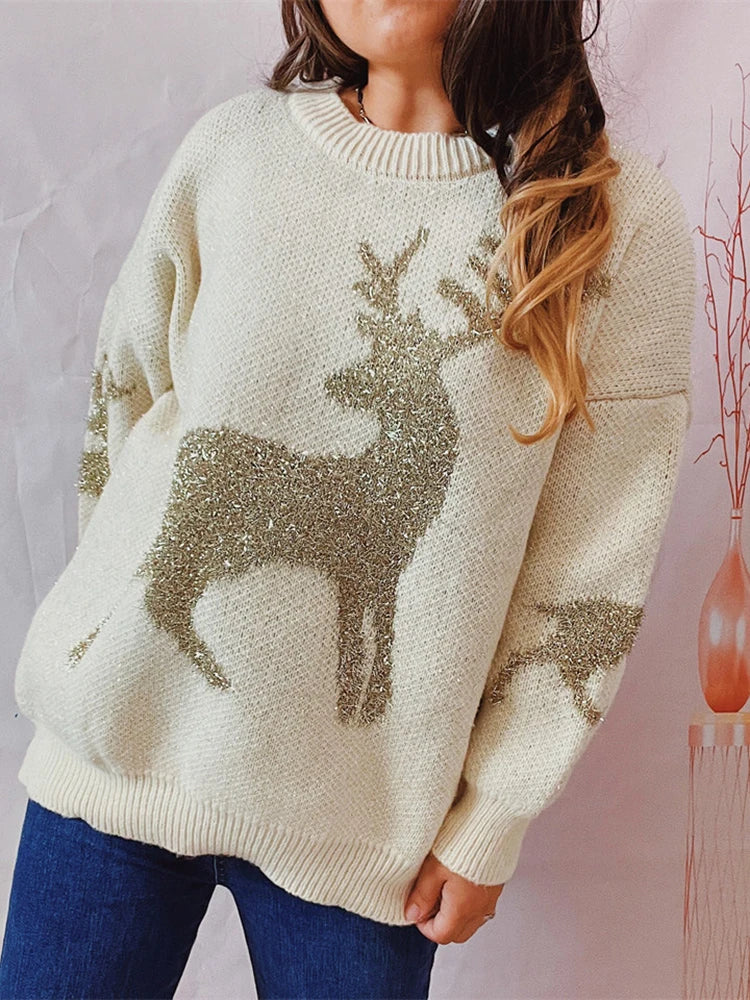 Warm Chic O-Neck Long Sleeve Knitted Christmas Christmas Sweater