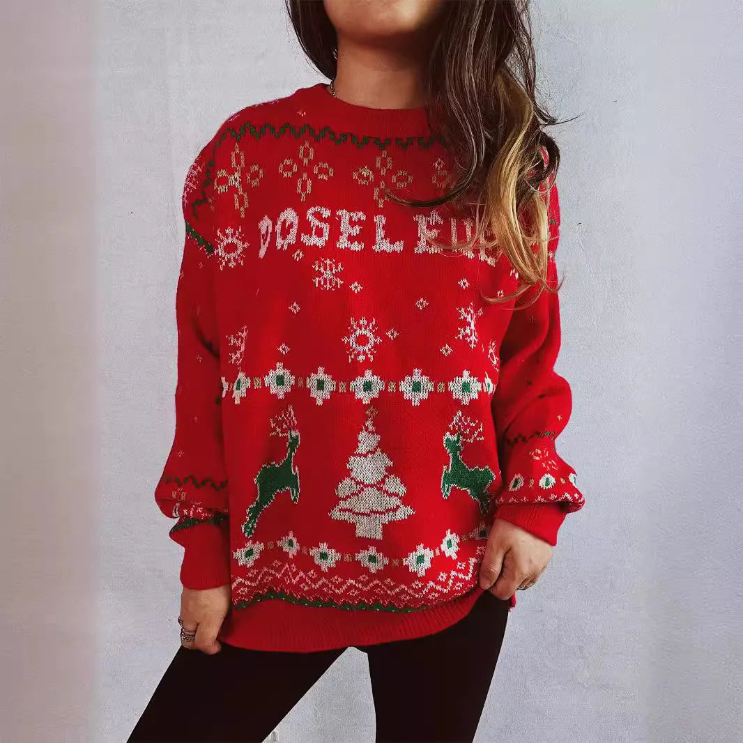 Fashion Korean Style Loose Pullover Christmas Red Christmas Sweater