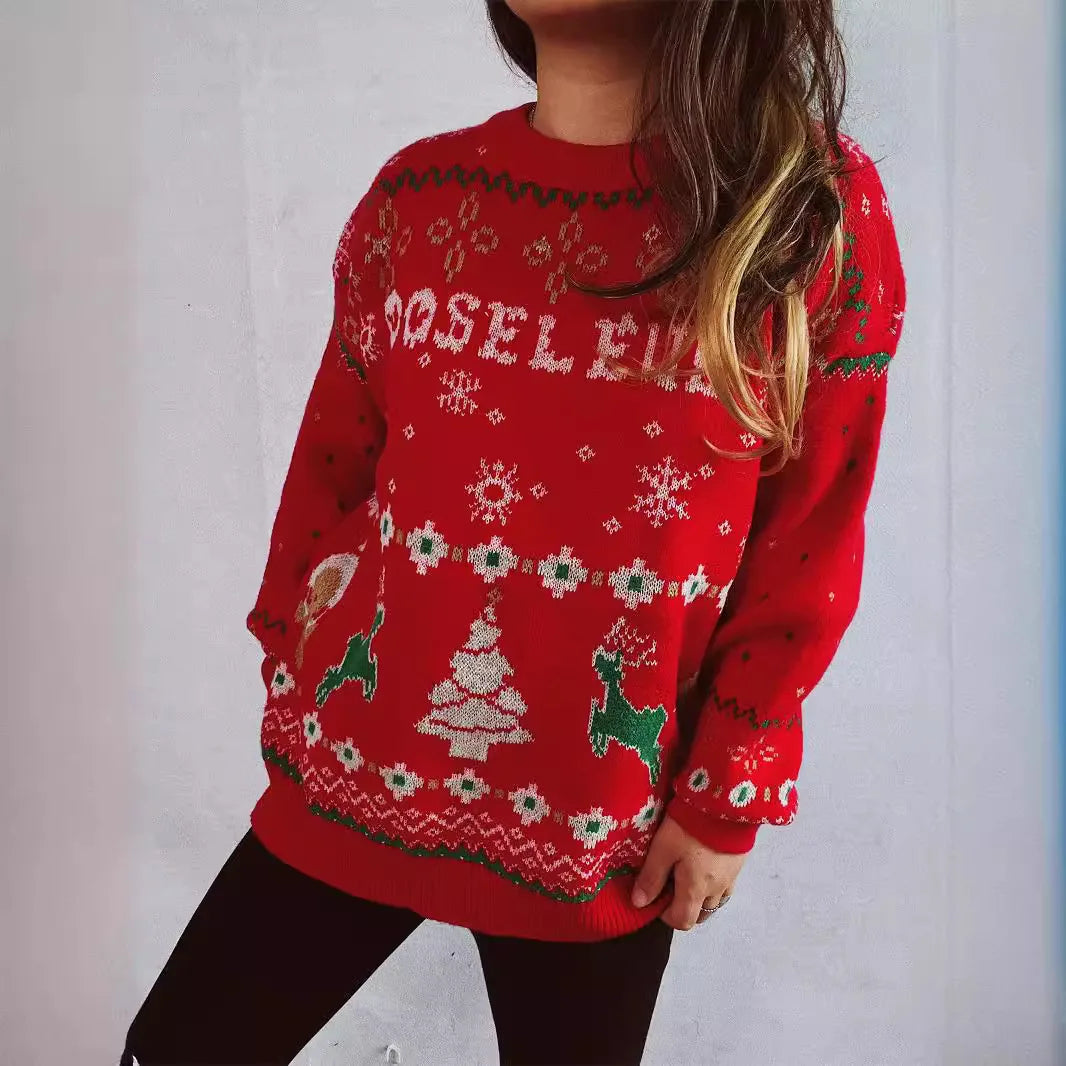 Fashion Korean Style Loose Pullover Christmas Red Christmas Sweater