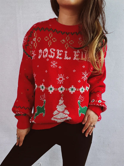 Fashion Korean Style Loose Pullover Christmas Red Christmas Sweater