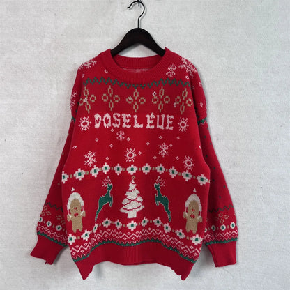 Fashion Korean Style Loose Pullover Christmas Red Christmas Sweater