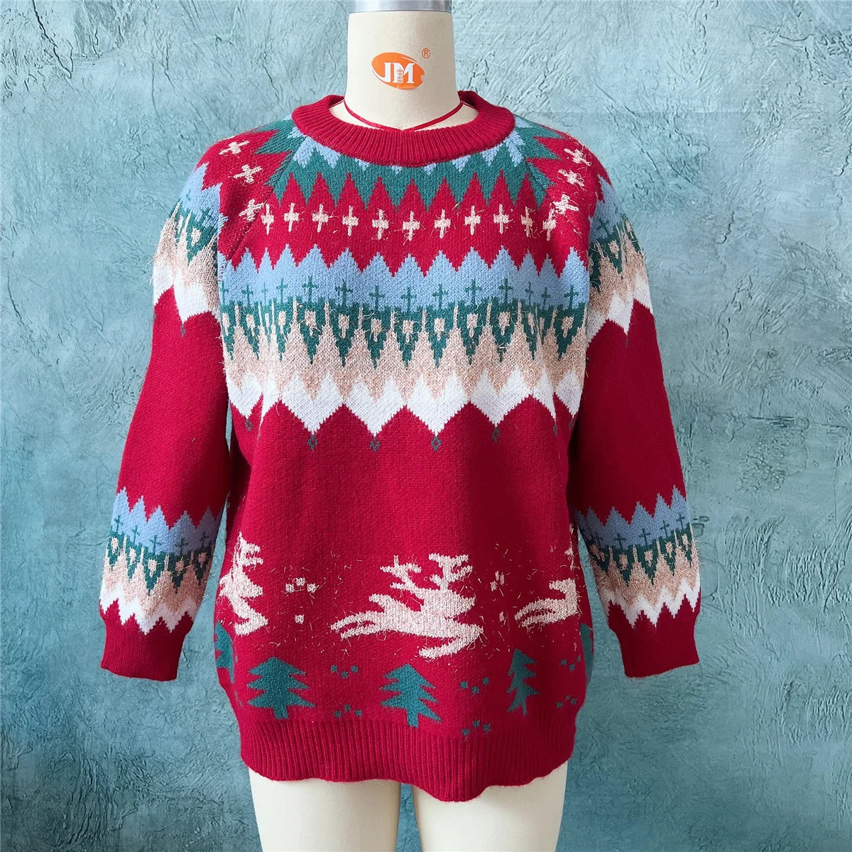 Thicken Raglan Sleeves Elk Christmas Tree Gold Pullover New Year Christmas Sweater