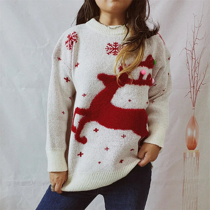 Korean Style Casual Loose Christmas Pullover Red Christmas Sweater