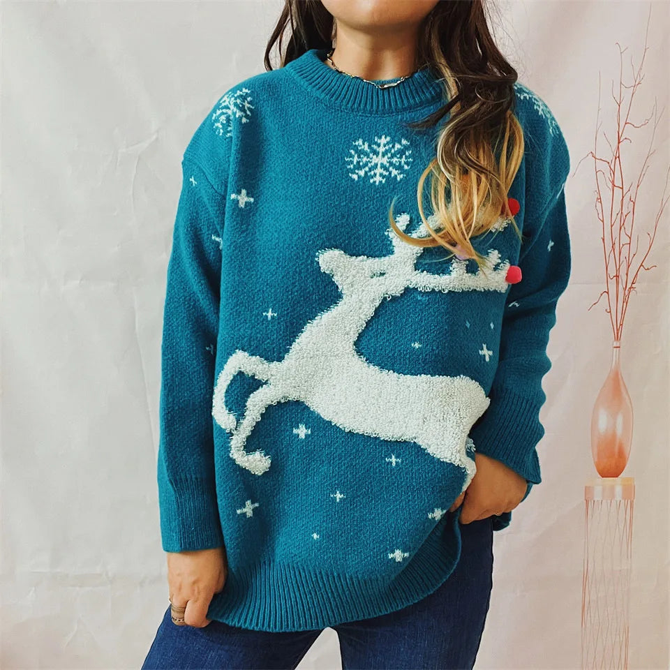 Korean Style Casual Loose Christmas Pullover Red Christmas Sweater