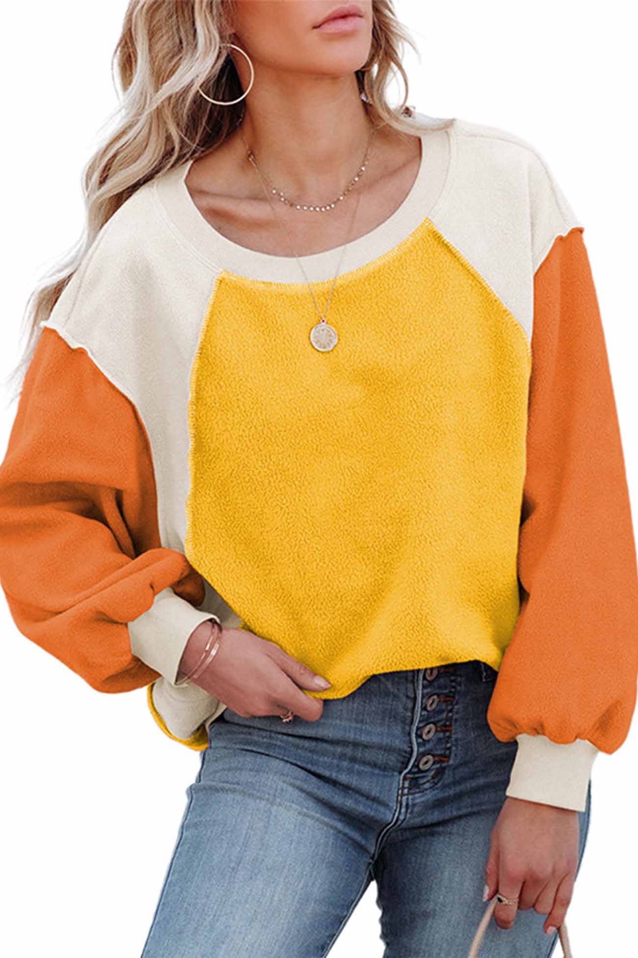 Patchwork Fleece Long Sleeve Sweatshirt