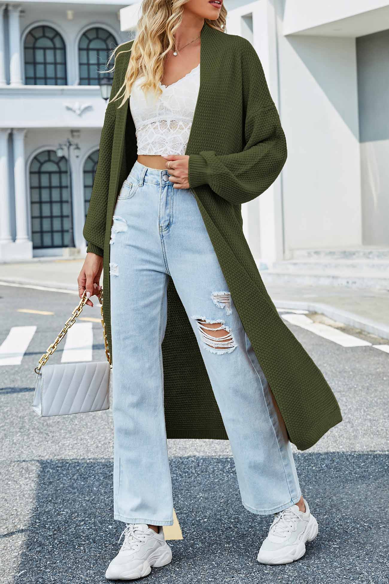 Long Cardigan with Open Front and Tie-waist