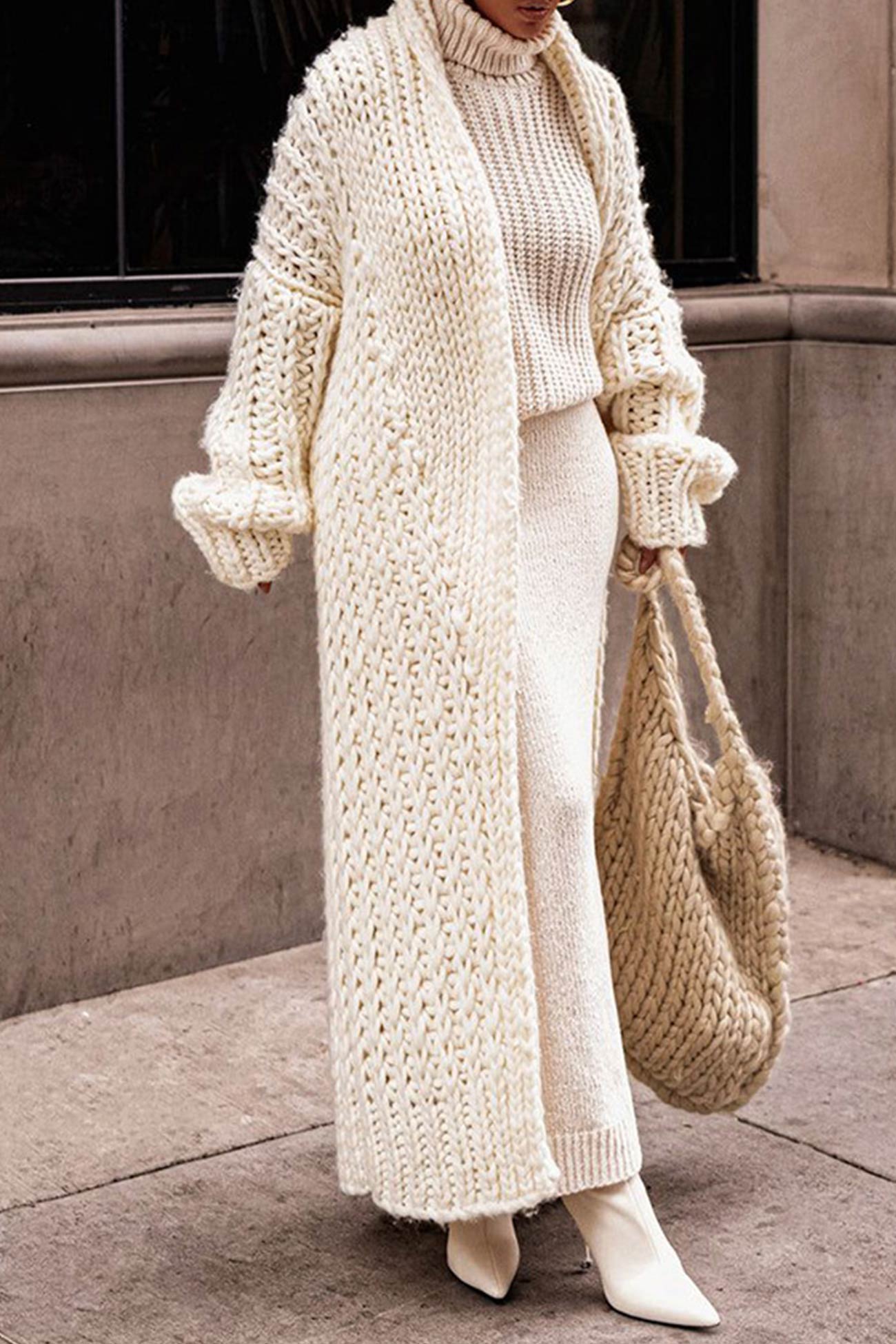 Chunky Knit Cardigan with Openwork Design