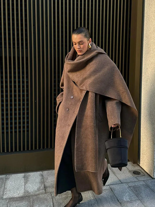 Long Scarf Wool Blends Coat