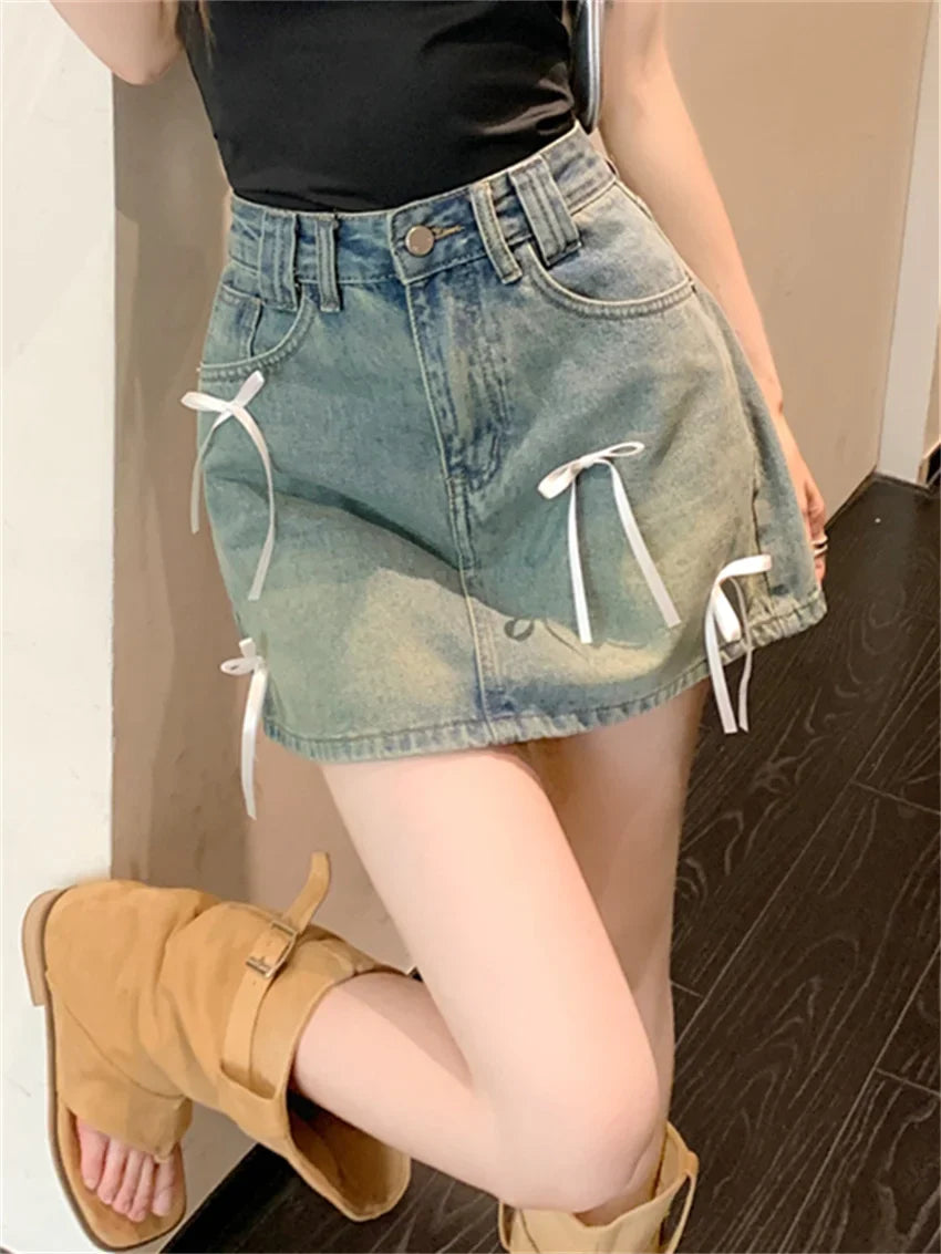 Chic Denim Bow Detail Skirt skirts-250223