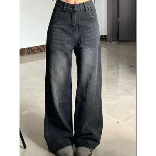 Petite High-Waisted Draped Straight-Leg Women's Loose-Fit Slimming Pants Vintage Versatile Style For All Seasons Jeans