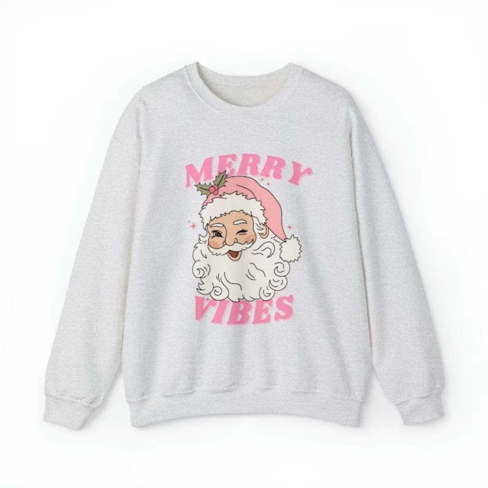 Pink Holiday Season Merry Vibes Cute Funny Kawaii Xmas Santa Christmas Hoodie