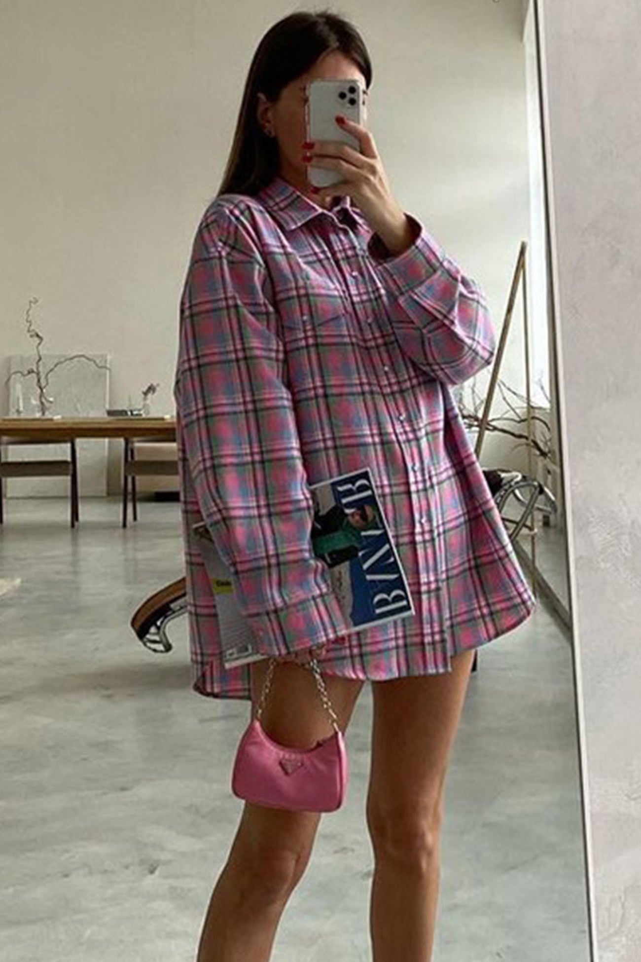 Cotton Plaid Blouse in Pink