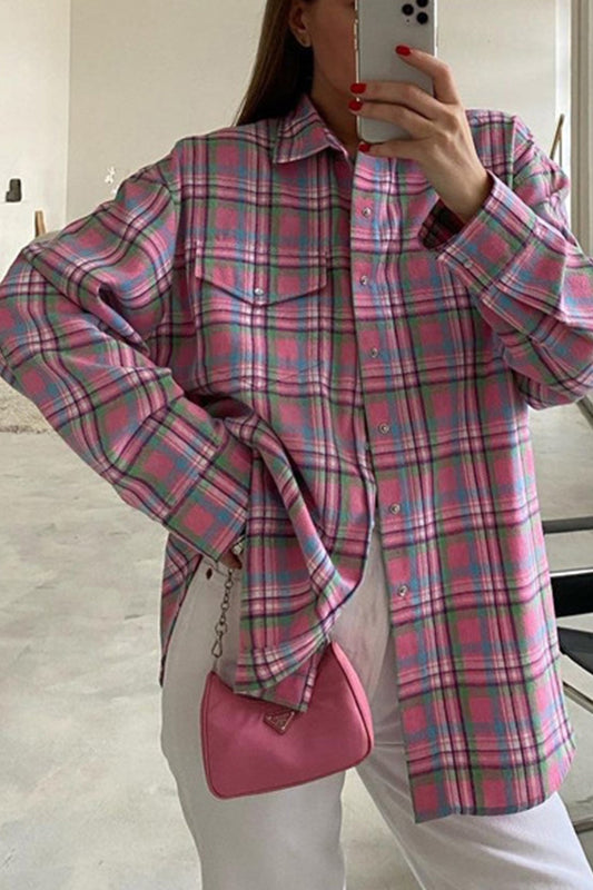 Cotton Plaid Blouse in Pink