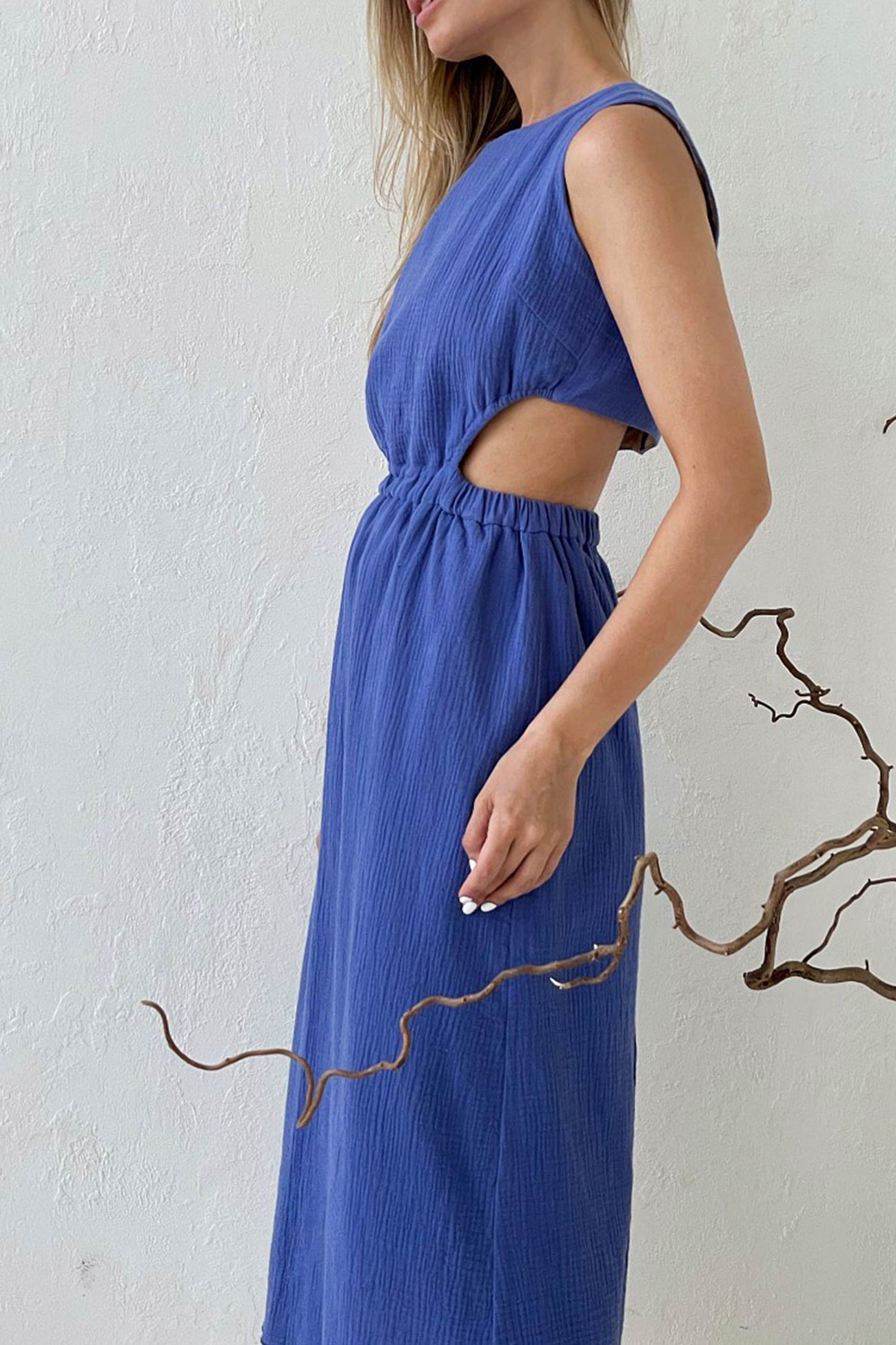 Pleated Tank Dress with Single-breasted Closure and Bare Waist