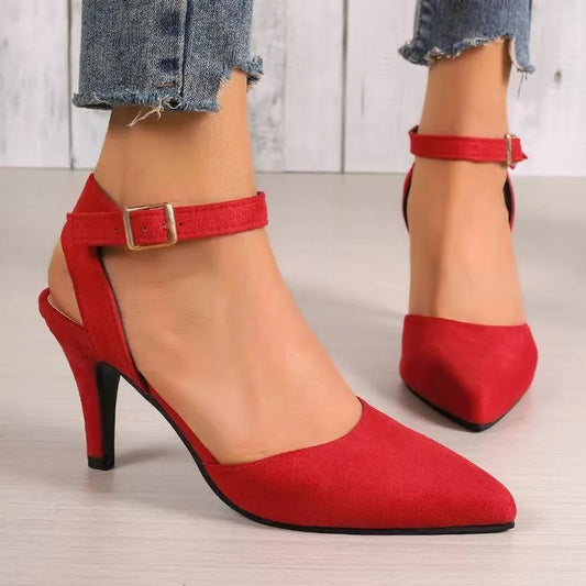 Wrap-toe High Heel Sandals with Ankle Strap for Ladies - Pointed-toe Hollow Out Design