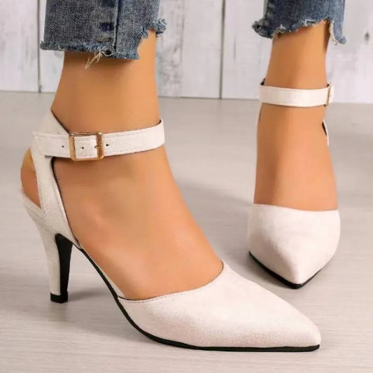 Pointed Wrap Hollow Out Ankle Strap Dating Office Sandals Low Heel Pump