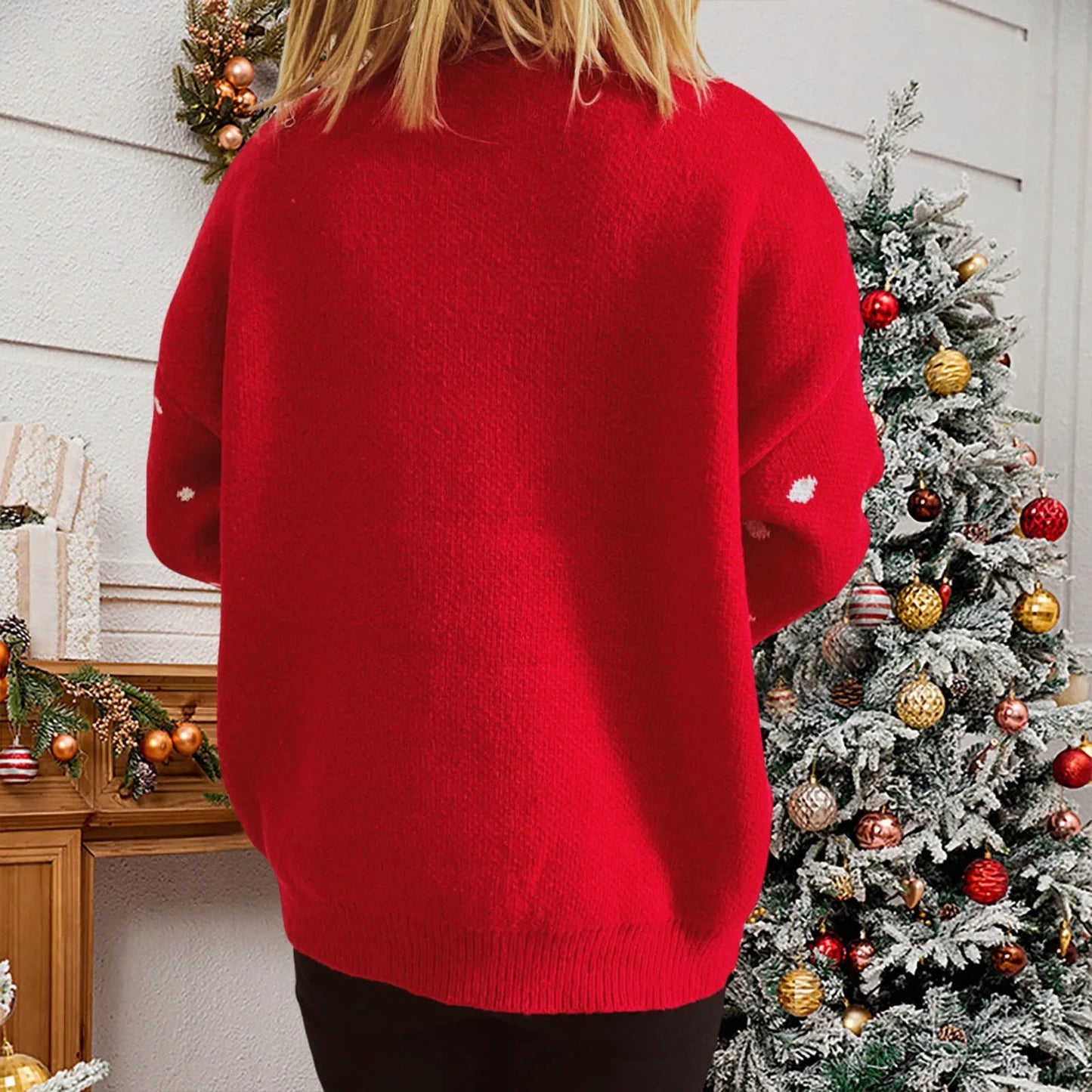 Long Sleeve Elk Snowflake Pattern Loose Knit Christmas Sweater