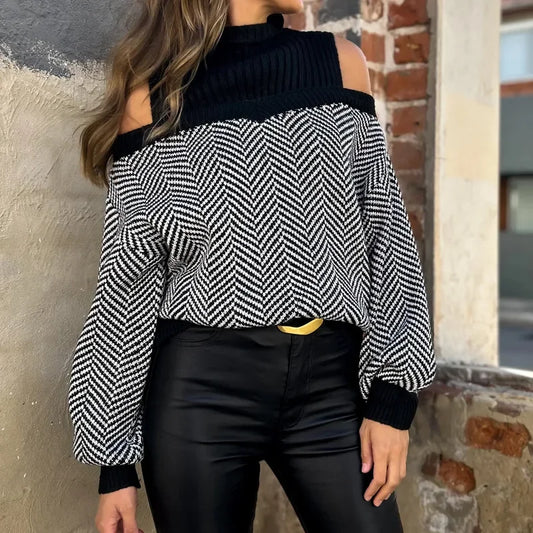 Mock Neck  Hollow Out  Black Sweater