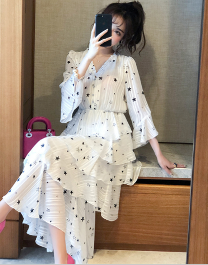 Star Ruffled Long Sleeve Dress