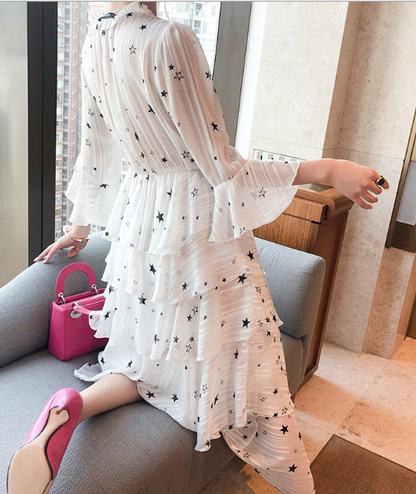 Star Ruffled Long Sleeve Dress