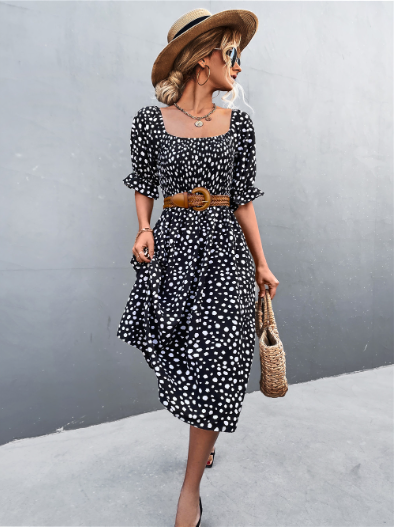 Square Collar Bubble Sleeve Dress