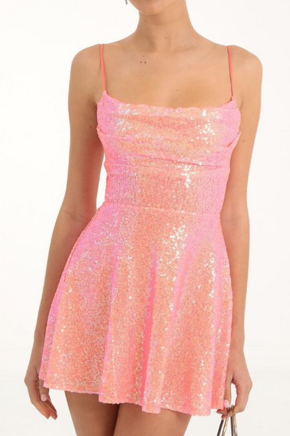 Jewel Sequin Stylish Cowl Neck Dress