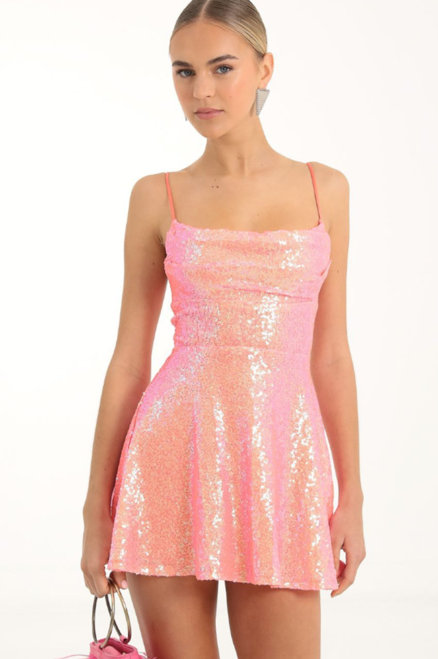 Jewel Sequin Stylish Cowl Neck Dress