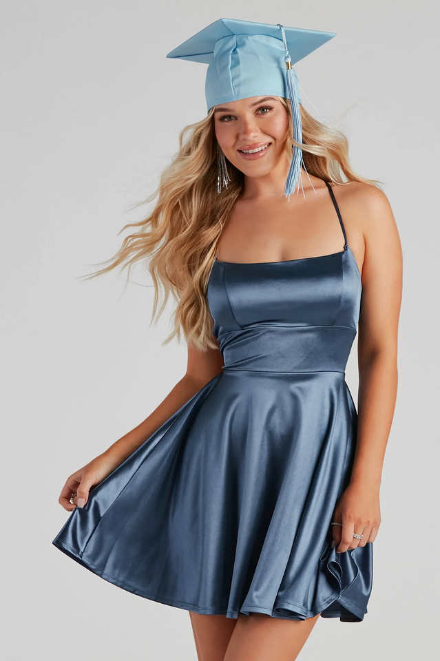 A Moment In Charming Satin Skater Dress