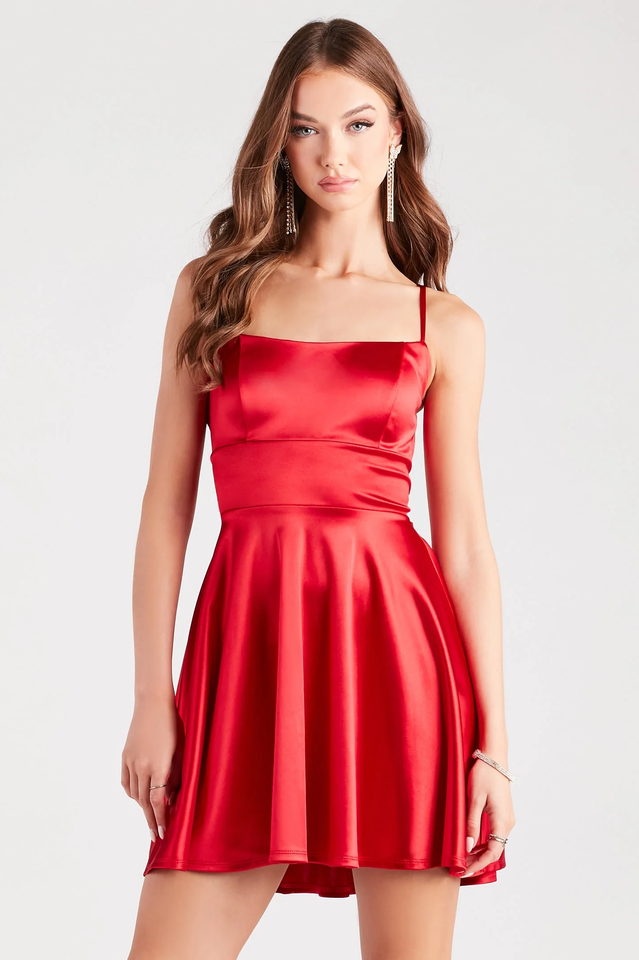 A Moment In Charming Satin Skater Dress