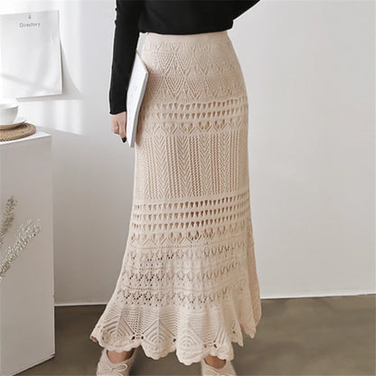 Elegant High Waist Korean Lace Crochet Sheath Wrap Trendy Feminine Skirt