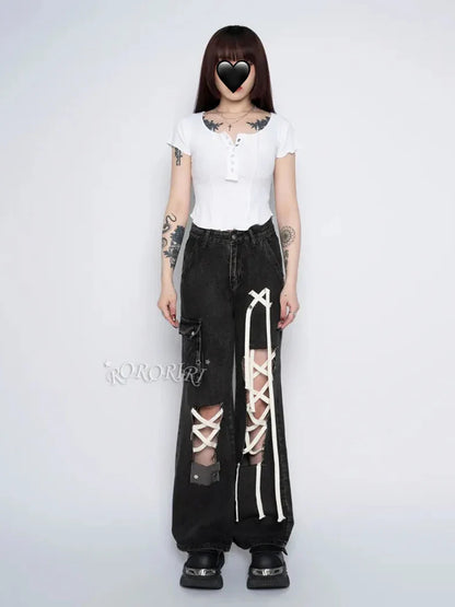 Grunge Ripped Hole Halloween Pants