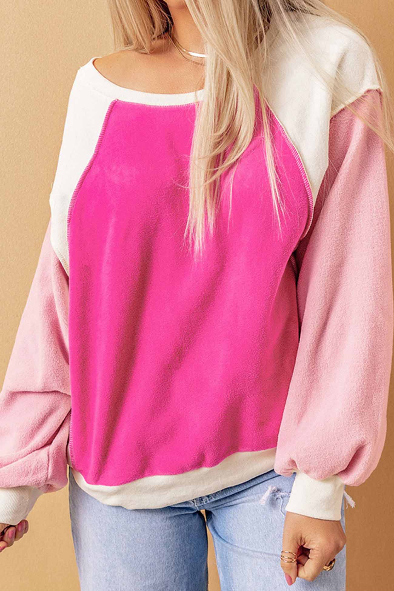 Patchwork Fleece Long Sleeve Sweatshirt