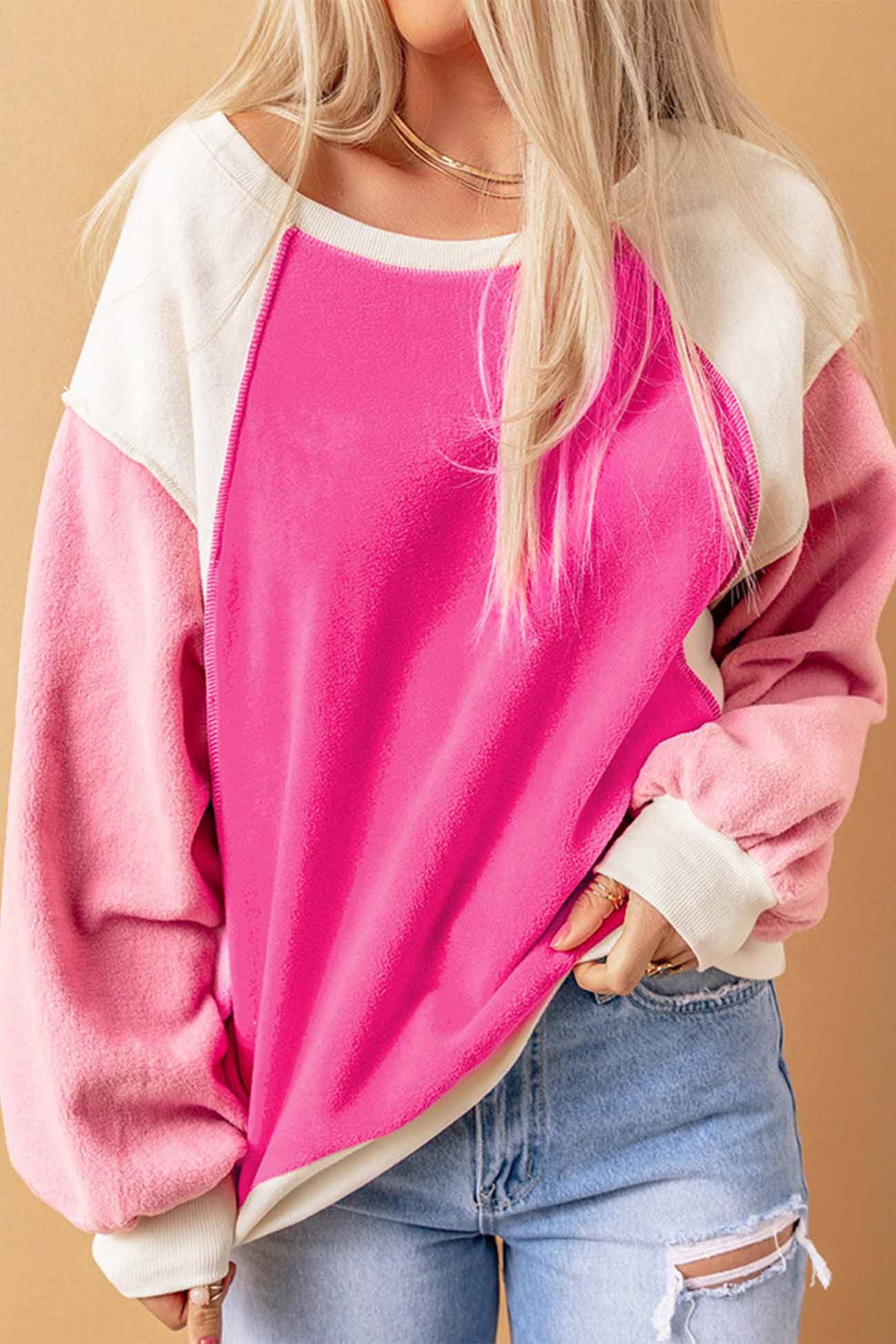 Patchwork Fleece Long Sleeve Sweatshirt