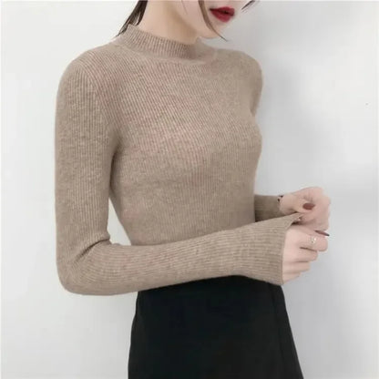 Slim Fit Stand Collar Long Sleeve Basic Knitted Christmas Sweater