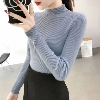 Slim Fit Stand Collar Long Sleeve Basic Knitted Christmas Sweater