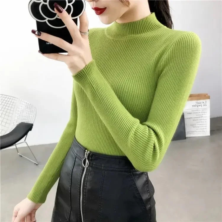 Slim Fit Stand Collar Long Sleeve Basic Knitted Christmas Sweater