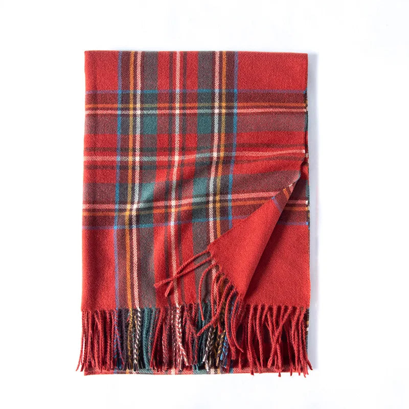 Red Plaid Cashmere Korean Style Fashion Warmer Hijab Pashmina Scarf for Women