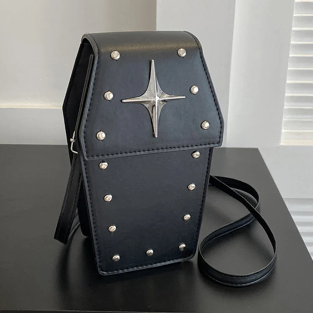 Retro Gothic Dark Personalized Casual Star Rivet PU Leather Women Halloween Handbag