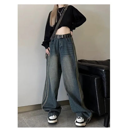 Sweeping Floor Spicy Girl Small Loose High Waisted Straight Leg Wide-Leg Jean