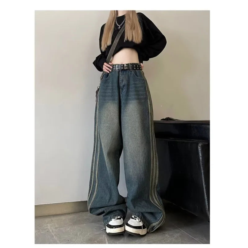 Sweeping Floor Spicy Girl Small Loose High Waisted Straight Leg Wide-Leg Jean