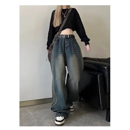 Sweeping Floor Spicy Girl Small Loose High Waisted Straight Leg Wide-Leg Jean