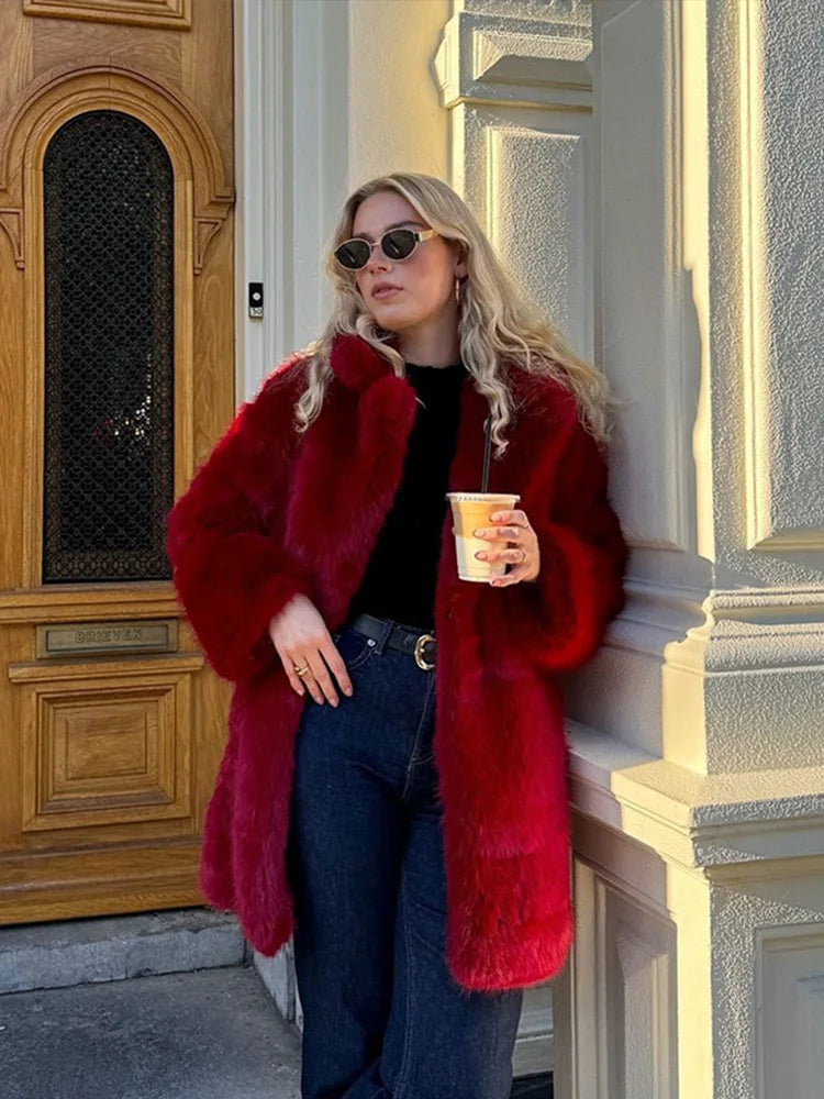 Retro Red Faux Fur Coat