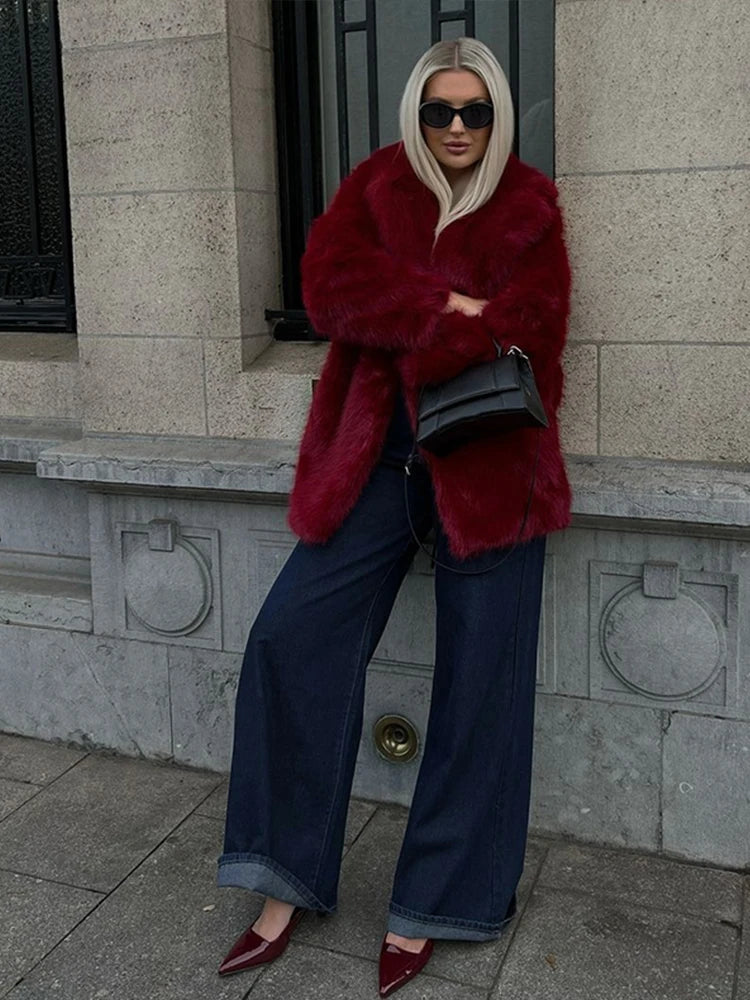 Retro Red Faux Fur Coat